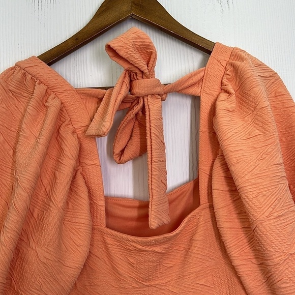 Free People - Orange Square Neck Puffy Sleeves Fun Design Mini Swing Dress Sm - Picture 9 of 9